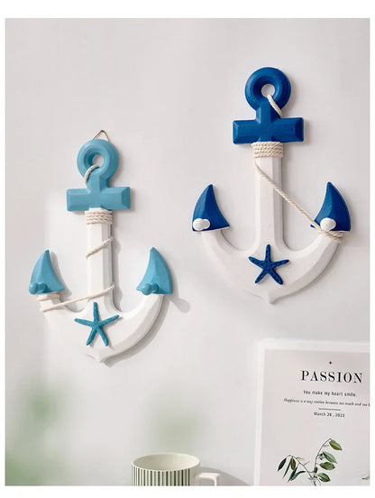 13"Nautical Wood Anchor Wall Art Decor Door Hanging Ornament Beach Theme Home Decoration Nautical Beach Wooden Anchor with Rope