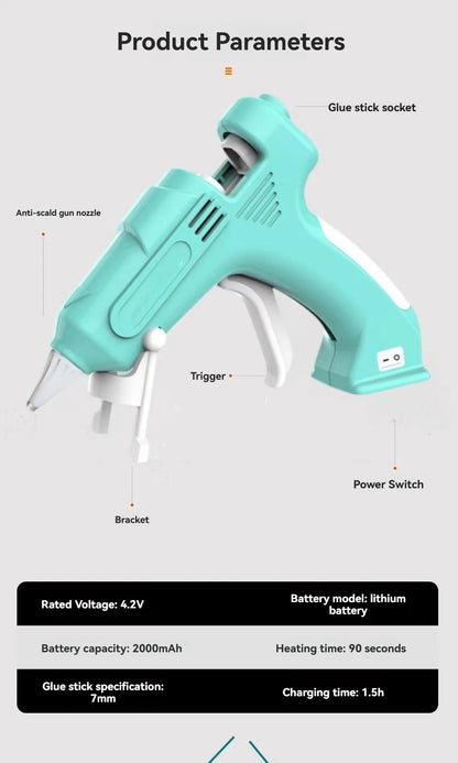 Cordless Hot Melt Glue Gun Child Hand Crafts Home DIY Repair Use 7mm Glue Stick Wireless Glue Gun