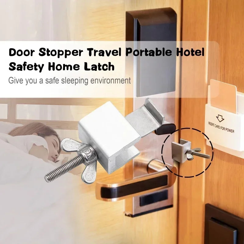 Portable Door Lock Travel Hotel Lock Dual Nut Adjustment Privacy Doors Lock Anti-Theft Door Stopper for Home Security Door Stop
