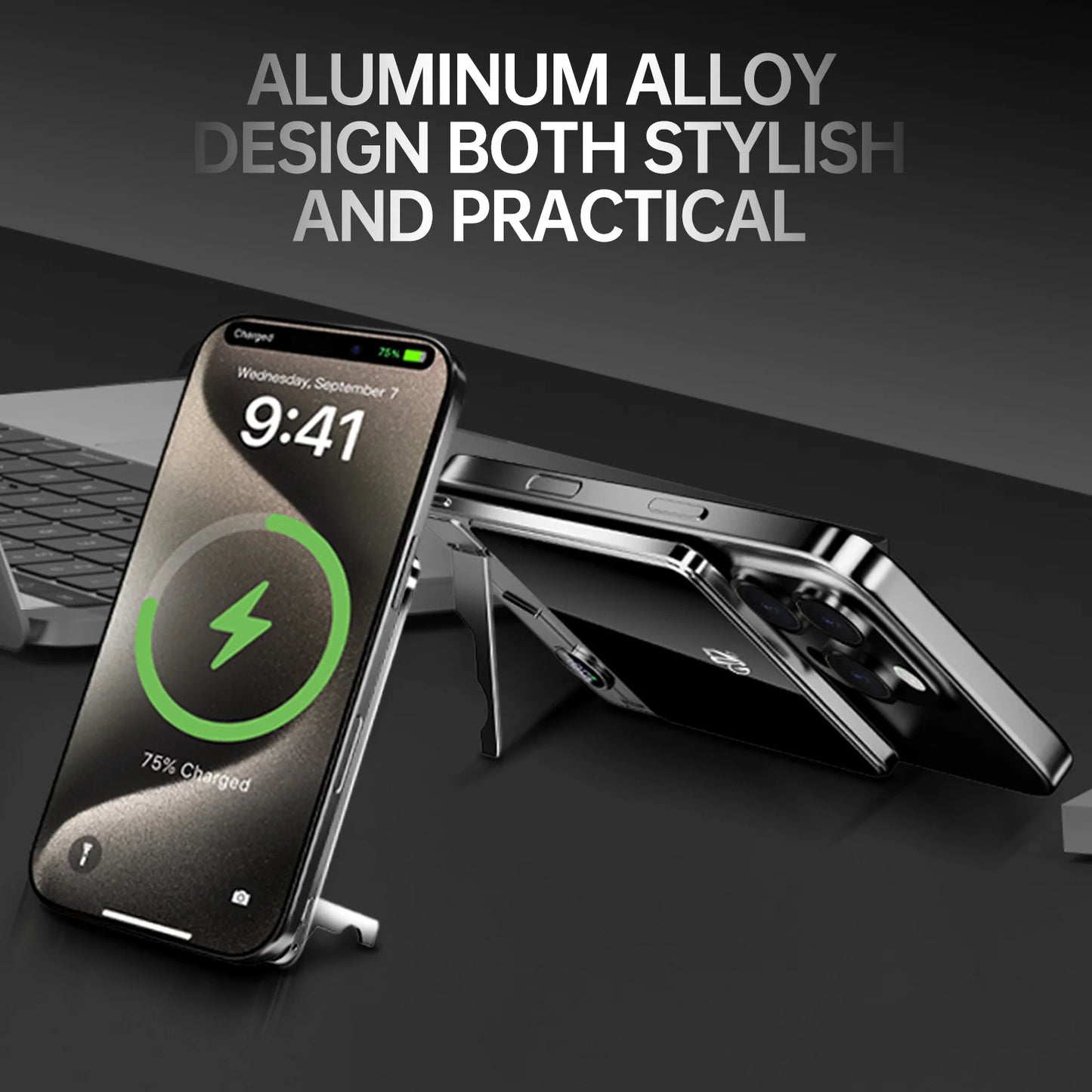 Portable Charger Powerbank With Cable PD20W Power Bank Wireless 15W With Phone Holder LED Display Mobile Phone Backup Battery