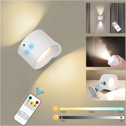 Led 2 in 1 Wall Lights Touch Control 2000mah Battery Usb Recharge 360° Rotatable Wireless Portable  Bedroom Reading Night Lamp