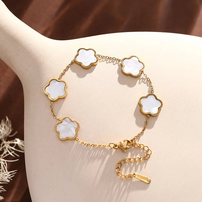 High Quality Five-leaf Flower Shell Stainless Steel Bracelet For Women Black And White Couple Holiday Bracelet Party Jewelry INS