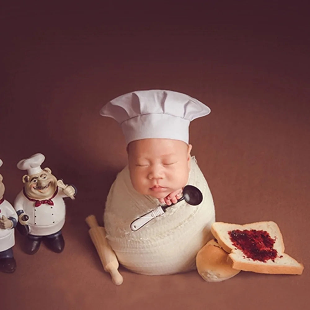 Bebe Hat Newborn Photography Chef Hat Mini Kitchen Utensils And Appliances Suit Infant Theme Photography Accessories
