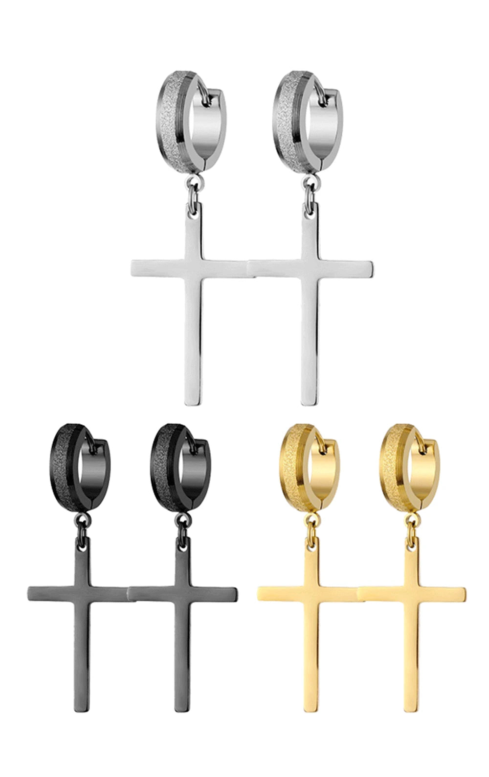 Punk Stainless Steel Frosting Hoop Earrings Design Women Men Pierced Cross Ear Jewelry Accessories Party Dangle Earring