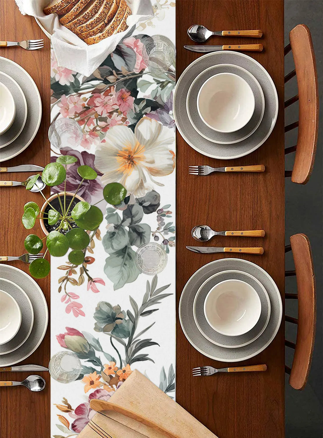 Blue Tulip Table Runner for Dining Table Kitchen Decor Anti-stain Dining Table Tablecloth Rectangular Dining Table Runner