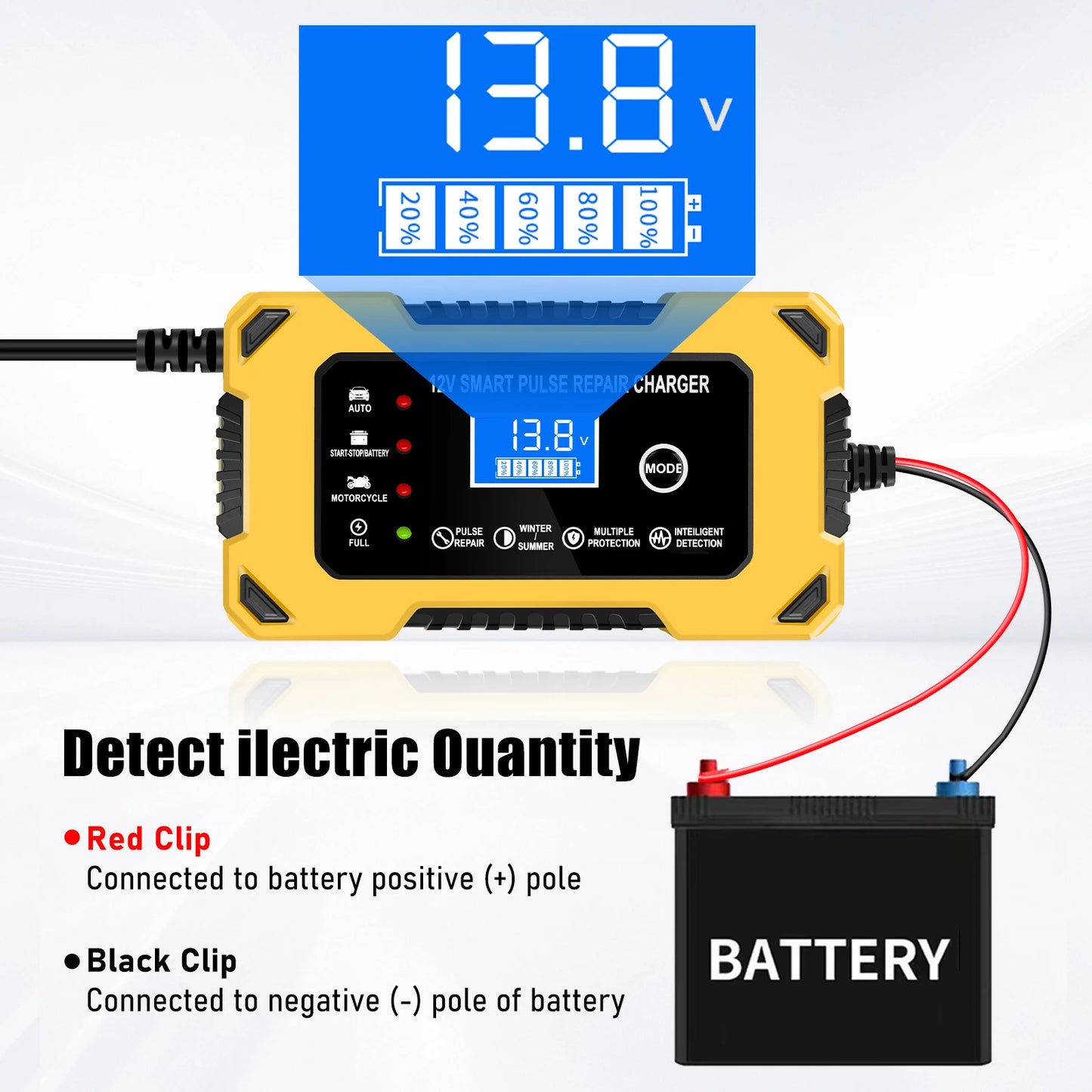 Car Battery Charger, 12V 6A Automatic Intelligent Storage Battery Maintainer Trickle Charger Suitable for Cars, Trucks, Suvs, Mo