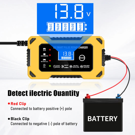 Car Battery Charger, 12V 6A Automatic Intelligent Storage Battery Maintainer Trickle Charger Suitable for Cars, Trucks, Suvs, Mo