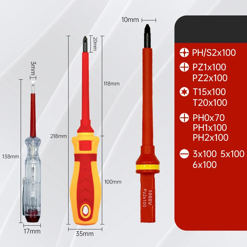 Electrician Repair Tools Kit 13pcs 1000V Changeable Insulated Screwdrivers Set