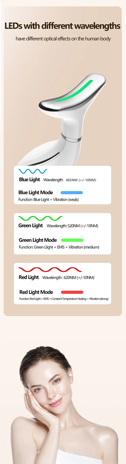 Neck Beauty Instrument with Base Microcurrent Facial Massager LED Photon Skin Rejuvenation Neck Face Skin Care Tool for Wrinkle