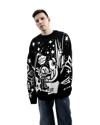 Oversized Sweaters Men Women Harajuku Anime Girl Graffiti Vintage Knitted Sweater lo-fi Winter Unisex Cotton Pullover Streetwear