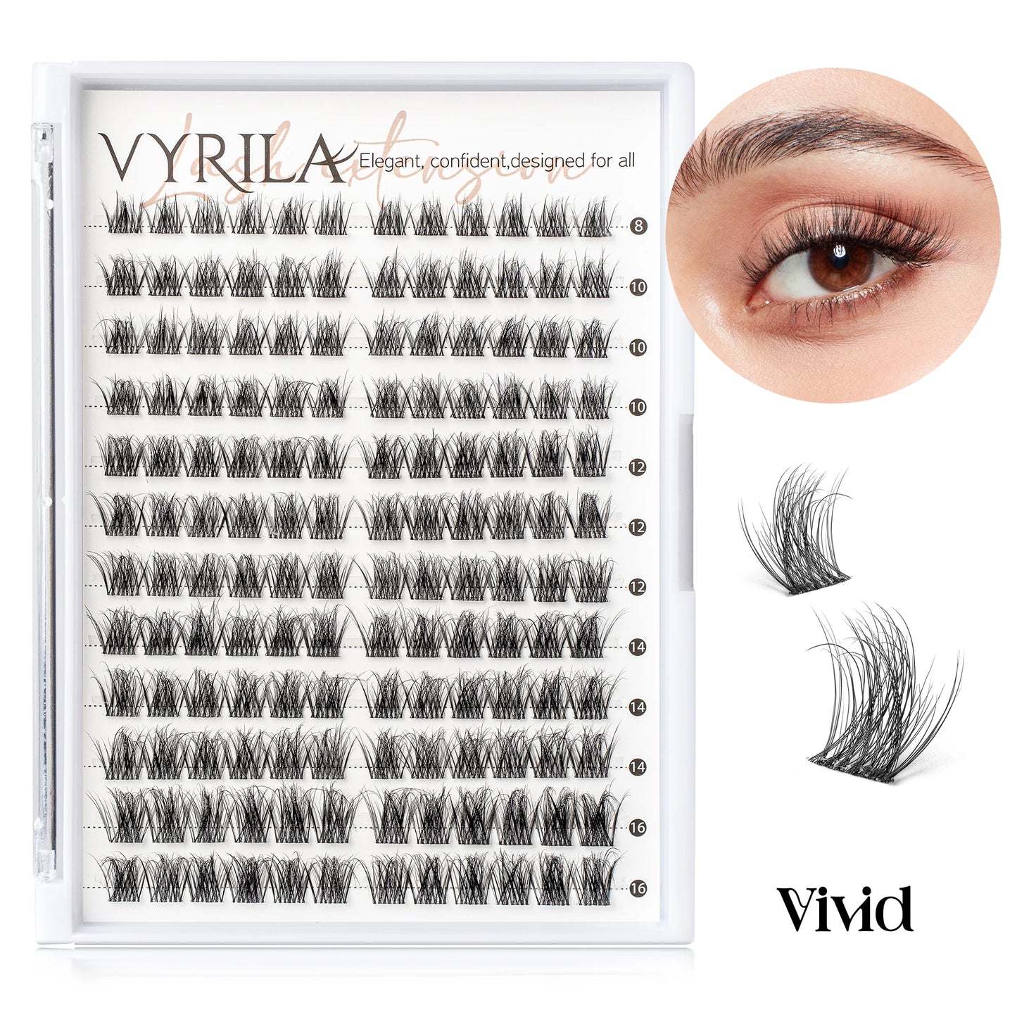 VYRILA Lash Extension Kit Wispy C Curl Lash Clusters Kit Hush 8-16mix Individual Lashes with Lash Bond and Seal Lash Tweezers