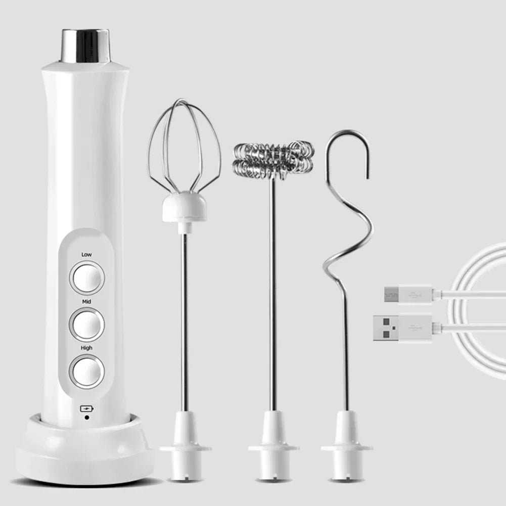 Handheld Egg Beater Mixer Drink Blender with 3 Modes 3 Whisk USB Charger Bubble Maker Coffee Foamer USB Electric Milk Frother