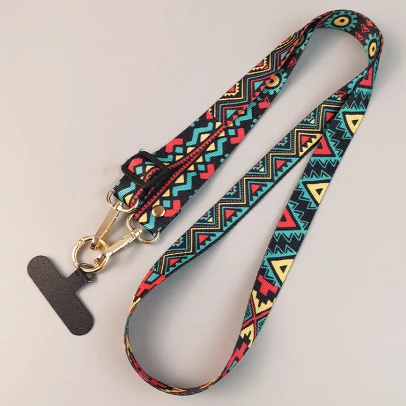 Mobile Phone Clip Antilost Retro Pattern Strap Crossbody Long Straps Adjustment Length Hanging Universal Neck Lanyard for iPhone