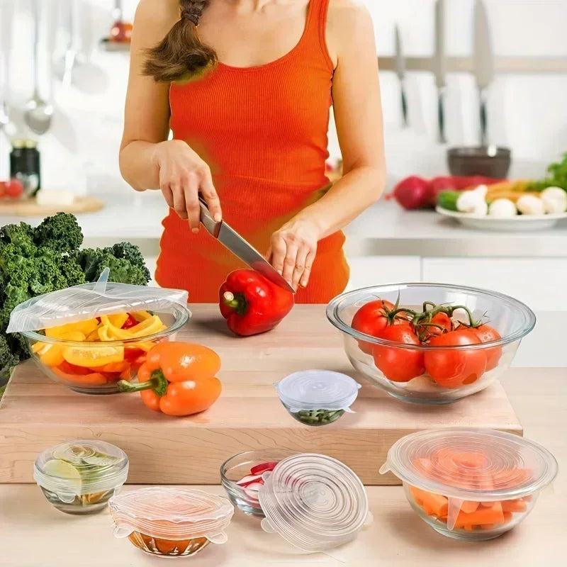 6pcs Silicone Stretch Lids, Food Bowl Covers, Reusable Food Saving Cover, Stretchable Multifunctional Fruit And Vegetable