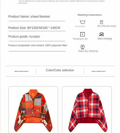 Wearable Plaid Blanket Fleece Doublelayer Blankets With Button Thicken Multifunction Winter Warm Throw Blanket For Sofa Bed