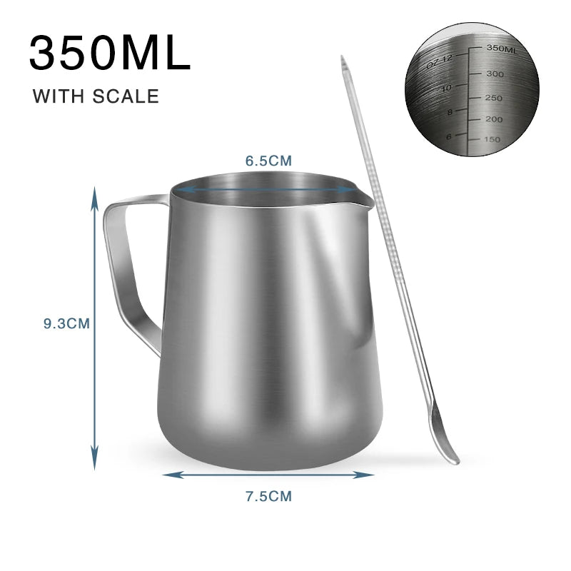 Coffee Milk Frothing Jug Stainless Steel Milk Frothing Pitcher Latte Art Measurement Jug With Art Pen Barista Accessories