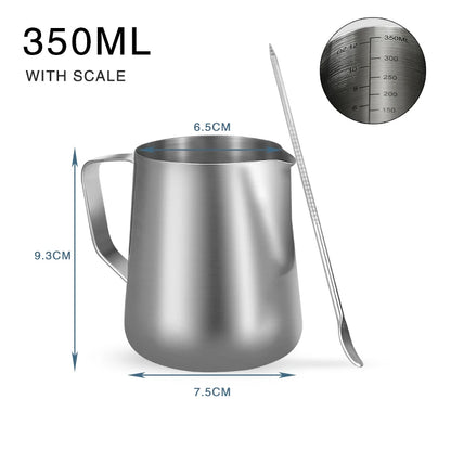 Coffee Milk Frothing Jug Stainless Steel Milk Frothing Pitcher Latte Art Measurement Jug With Art Pen Barista Accessories