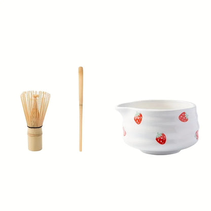 1/3/4/5pcs cute strawberry mouth matcha bowl and matcha whisk set, Japanese fresh matcha tool set and matcha bowl