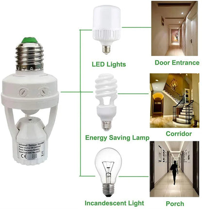 Smart Home PIR Motion Sensor Light Socket E27 LED Bulb Base Adapter with Light Control Smart Switch Residential Security