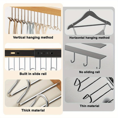 8/12 Hooks Retractable Wood Clothes Hanger Multi-functional Bra Storage Hanger Wall-mounted Wardrobe Hanger Clothes Organizer