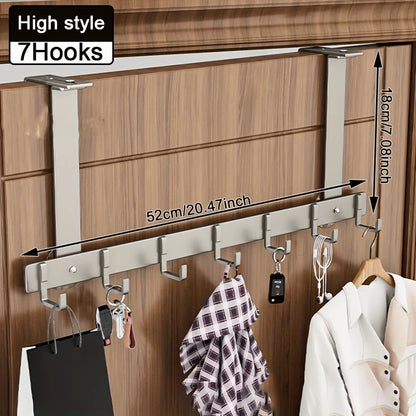 Hooks Over The Door 5/7 Hooks Metal Bathroom Organizer Rack Adjustable Clothes Coat Hat Towel Hanger Movable Holder Door Hang