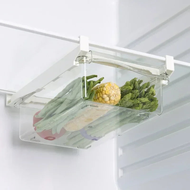 NEW Refrigerator Drawer Plastic Clear Fridge Organizer Slide Under Shelf Drawer Box Rack Holder Kitchen Fruit Food Storage Box