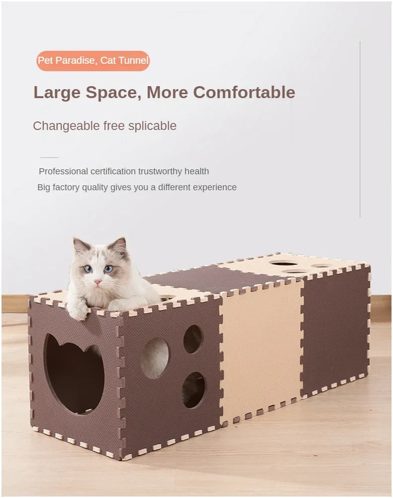 Cat Tunnel Toys EVA Foam Scratchig Board Ground Play Foldable Tunnel DIY Combination Interactive Toys Cat Training Accessories