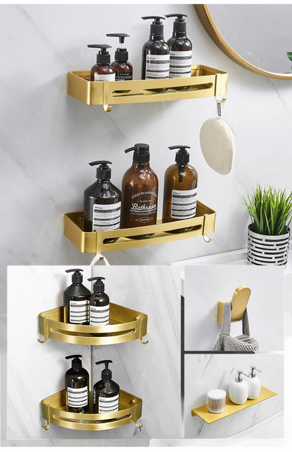 Bathroom Accessories Brushed Gold Space Aluminum Towel Rack Shelf European Hardware Pendant Set Storage Bar Paper Holders