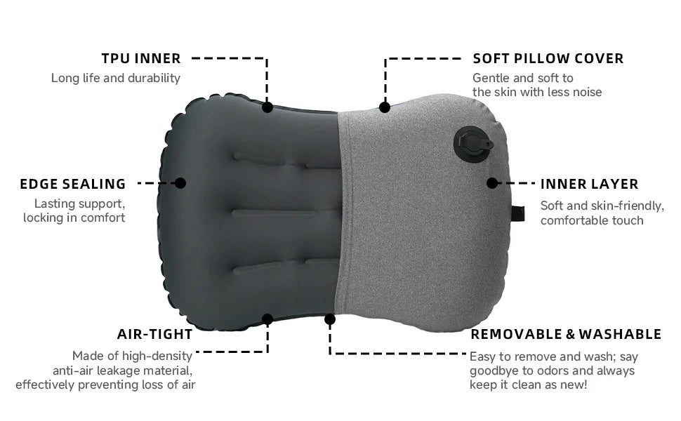 Inflatable Camping Pillow with Removable Washable Cover,Travel Pillow for Neck Support,Hiking,Backpacking,Office,Airplane,Car