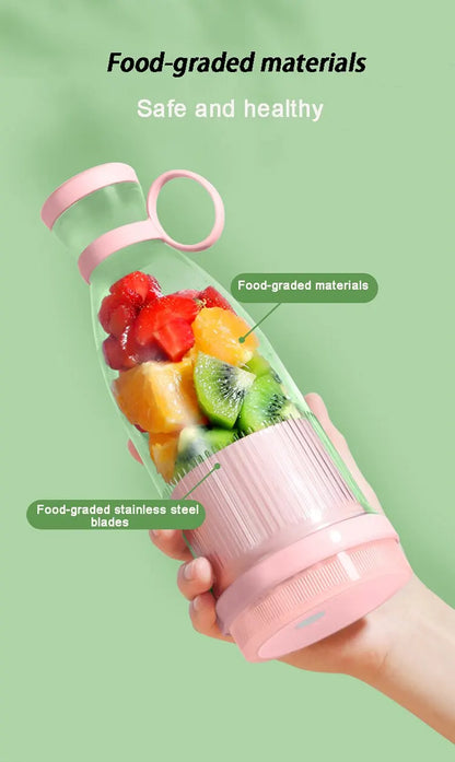 USB Rechargeable Portable Blender Juicer 380ml Compact Smoothie Maker for Fruits Vegetables Quiet Cordless Mixer with Travel Lid