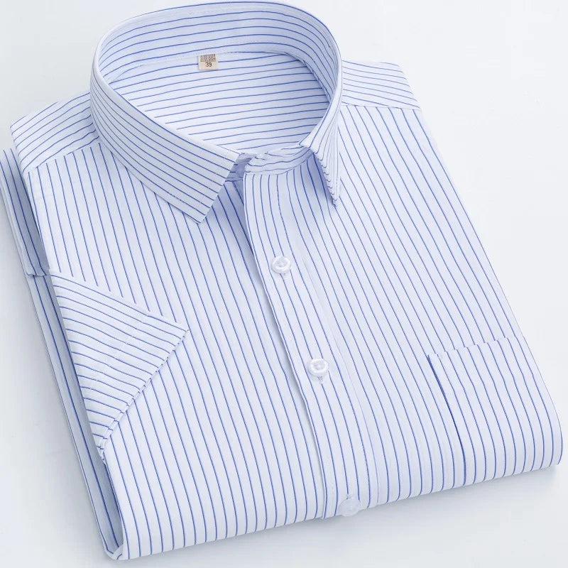 Men's short-sleeved shirt casual non-ironing anti-wrinkle spring summer shirt top high-quality slim-fit formal wear to work