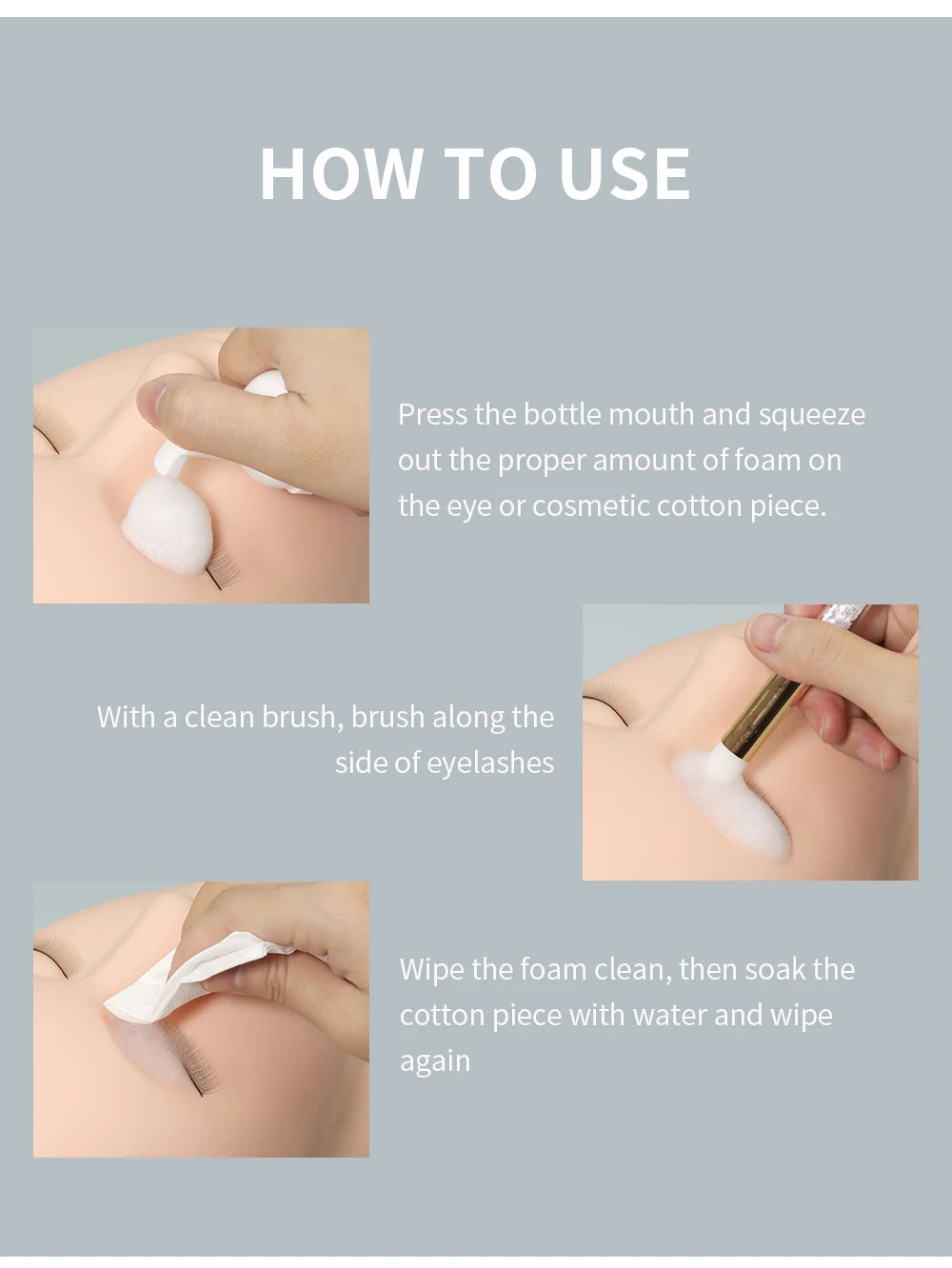 GLAMLASH 60ml No tears Formula Fruit Scent Eyelash Foam Cleanser For Lash Extension Shampoo Pump Press Lash Washing Bottles