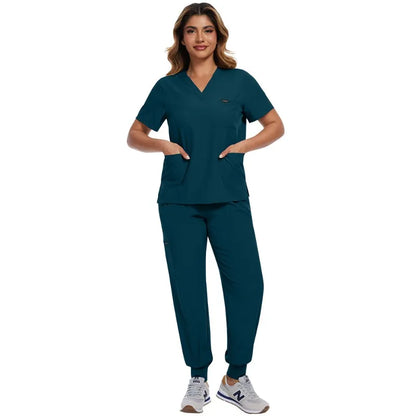 Surgical Scrubs Unisex - Quick-Dry Dental Clinic & ER Workwear Split Set W/Short Sleeve & Anti-Microbial 6 Pockets