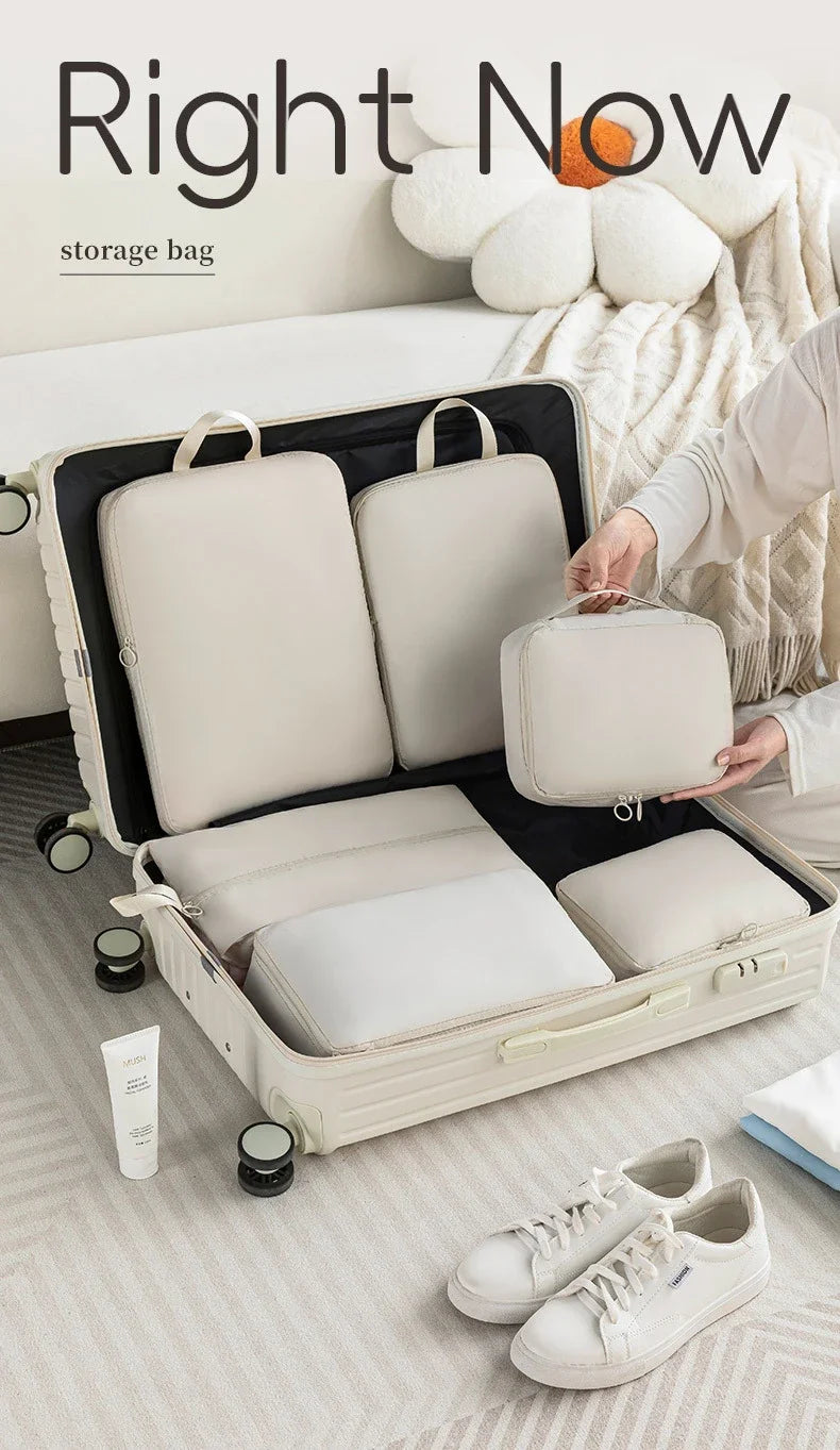 6-Piece Compressible Packing Cubes Set Waterproof - Portable Travel Organizer Bags for Luggage/Suitcase with Handbag Accessory