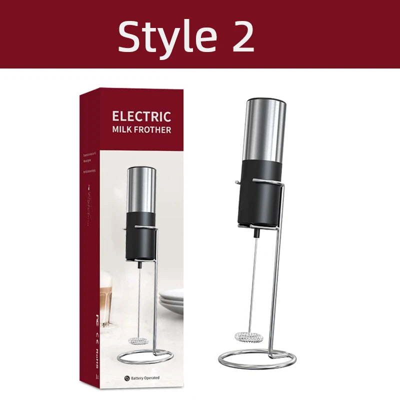 Electric Milk Frother Milk Blender Handheld Drink Mixer with Steel Stand Foam Maker Whisk Mini Blenders for Coffee Hot Chocolate