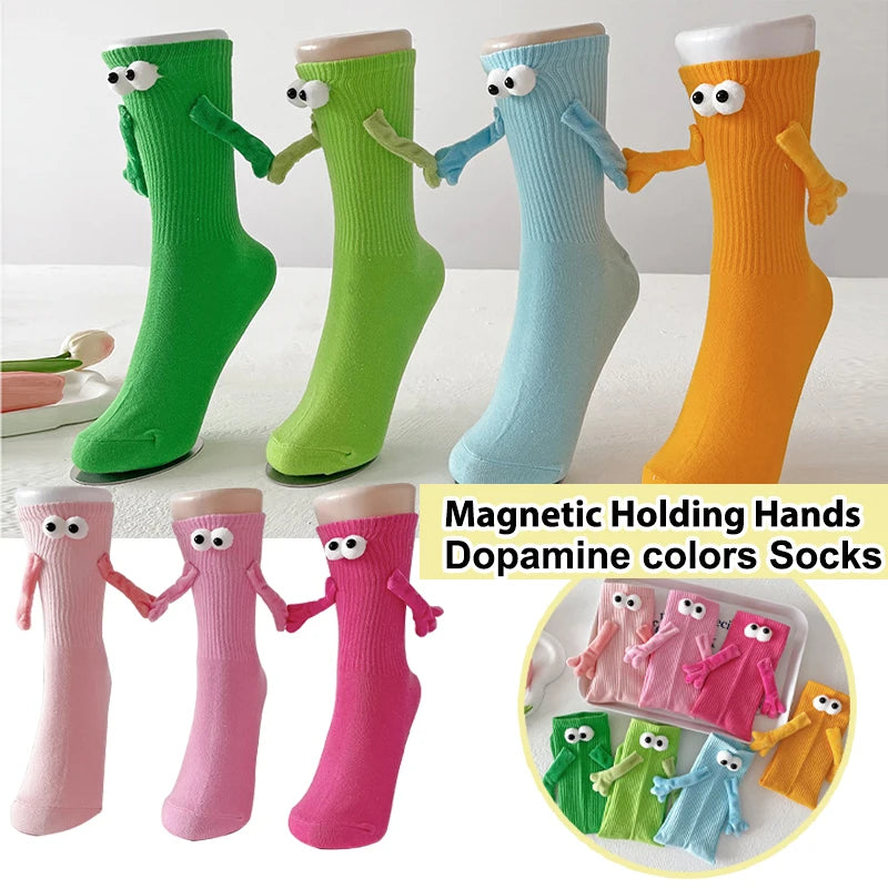Magnetic Hand Holding Socks Dopamine Colors SocksFunny Men For Women Novelty Friendship Couples Bestie Gift Boyfriend Girlfriend