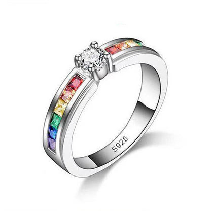 Luxury Metal Silver Plated Artisan Set Iridescent Zircon Ring Boutique Woman Romantic Travel Ring
