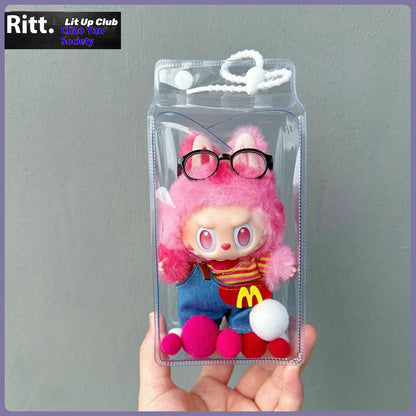 Labubu Fully Transparent Square Walking Bag Labubu Sitting Posture Protective Cover Labubu Protective Cover Display Bag Fashion