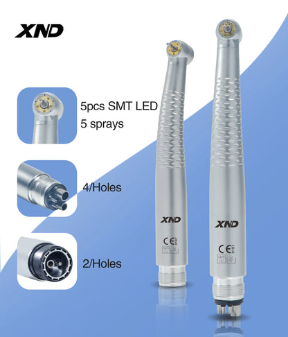 XND Dental 5 SMT LED Light Air Turbine High Speed Handpiece with 5 Water Spray Shadowless 2/4 Holes Teeth Drill Dental Supply