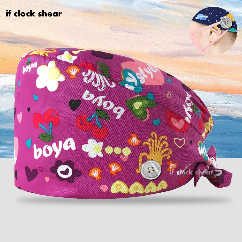 Printing Clinic Pharmacy Work Hat Dentistry Operating Room Doctor Scrubs Hats Adjustable Medical Nurse Accessories Surgical Caps