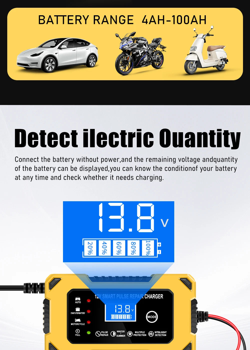Car Battery Charger, 12V 6A Automatic Intelligent Storage Battery Maintainer Trickle Charger Suitable for Cars, Trucks, Suvs, Mo