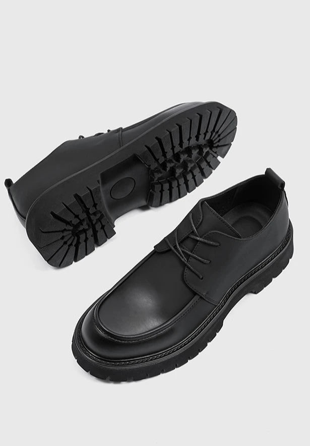 Men's Leather Shoes Black Round Toe Thick Sole Platform Male Casual Brogue Shoe Footwear Offer Designer Classic Original Retro