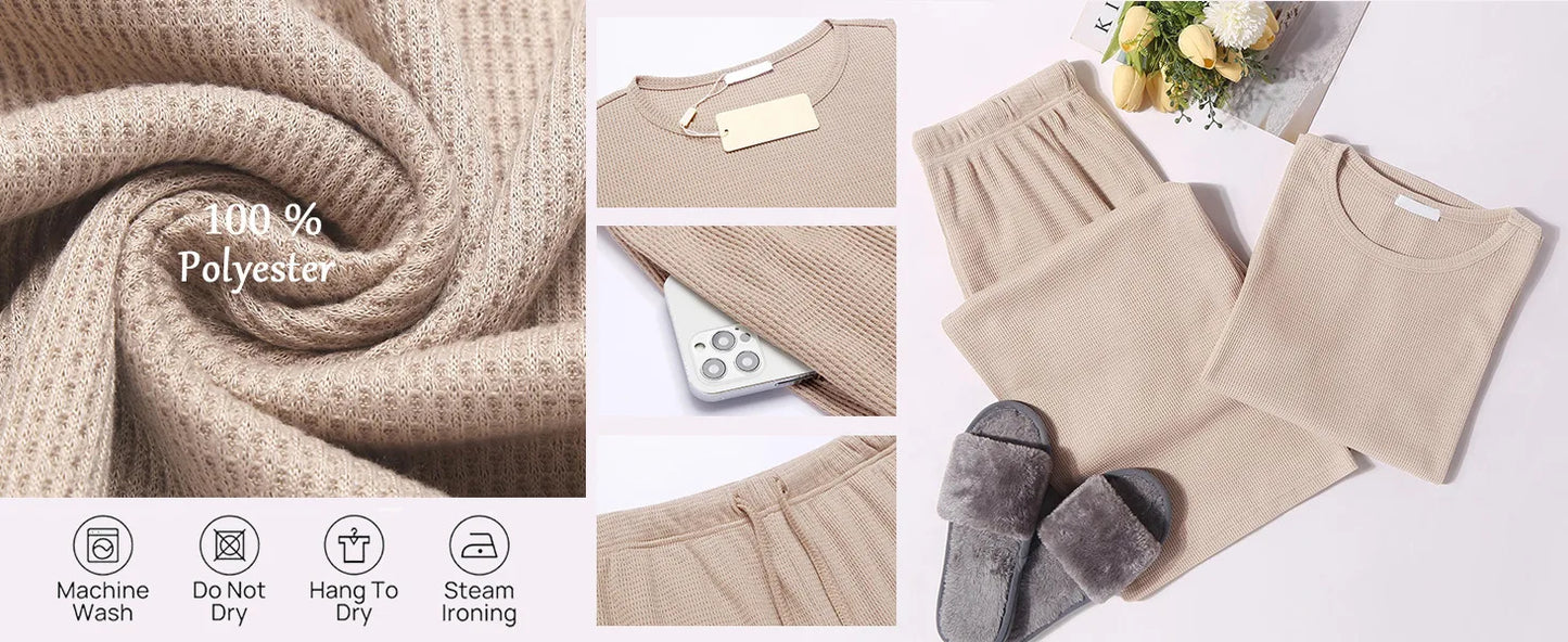 Women's Home Wear Suits Spring and Autumn Vest Top Trousers Two-piece Suit Waffle Pajamas Two-piece Suit