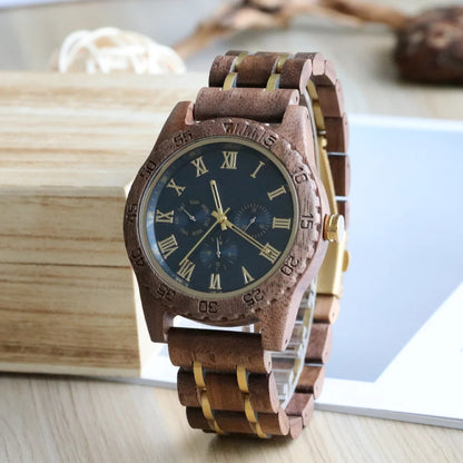 Men's Wooden Wrist Watches for Men Chronograph Fashion Wristwatches Business Blue Wood Mens Watches Clock reloj madera hombre