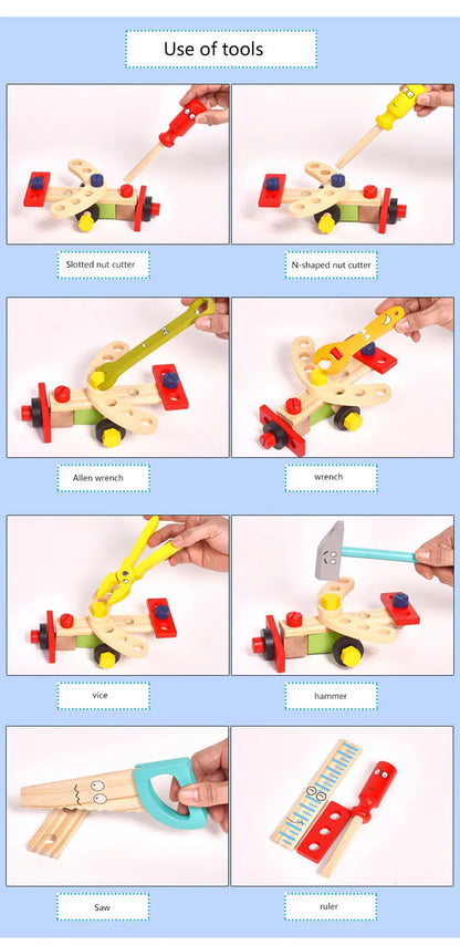 Educational Montessori Kids Toys Plastic Wooden Toolbox Pretend Play Set Children Nut Screw Assembly Simulation Carpenter Tool
