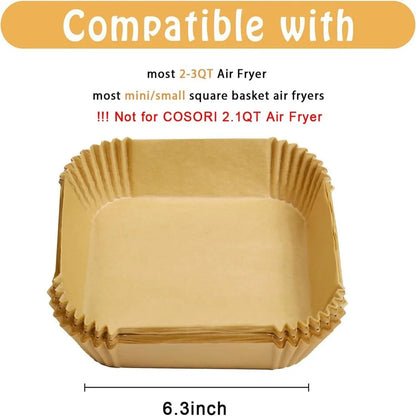 50/100pcs Air Fryer Disposable Paper Square Baking Paper Barbecue Plate NonStick Air Fryer Liners Oven Oil Absorbing Paper