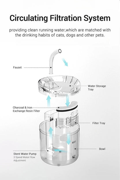Auto Smart Cat Water Fountain Quiet Tilted Design Energy Efficient Pet Drinker for Fresh Water Circulation