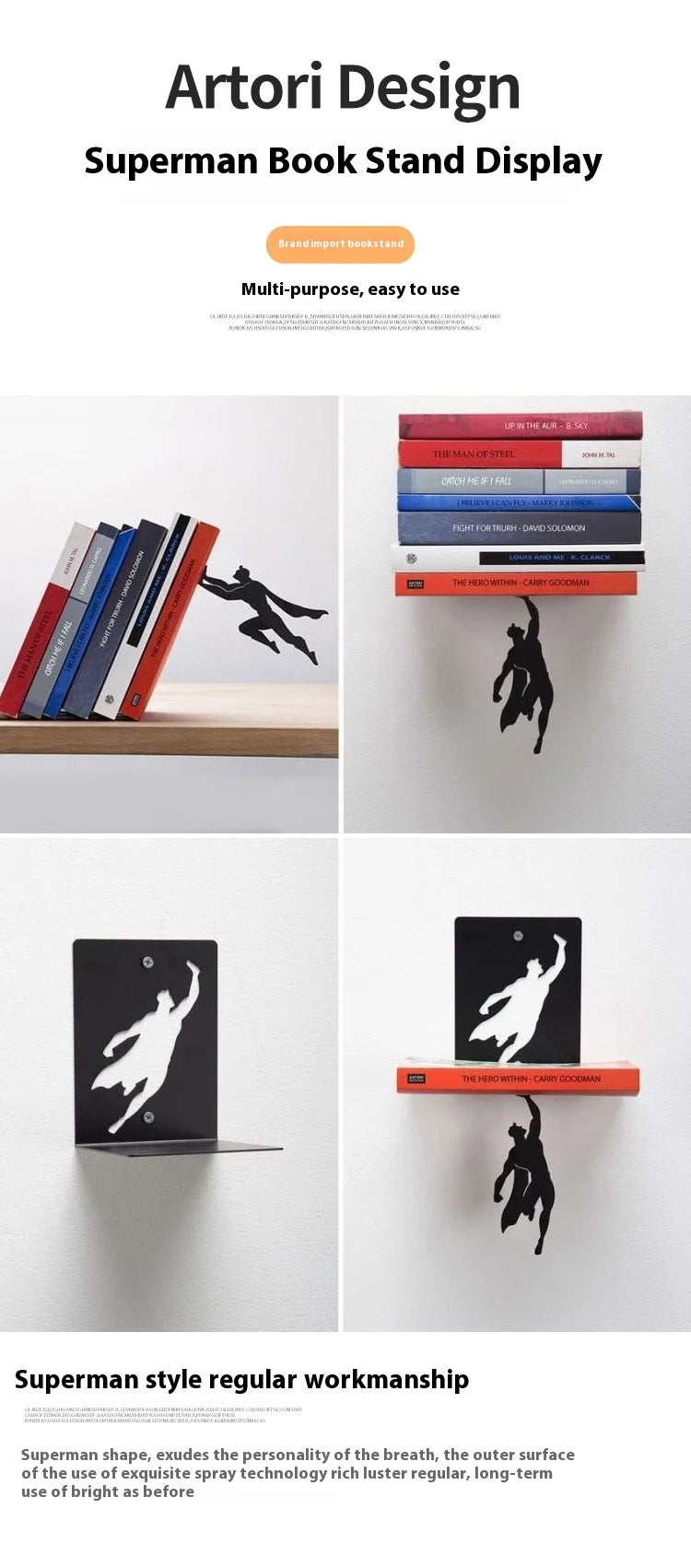 Creative Superman Metal Bookshelf Book Stand Creative Book Block Book Shelves Book Shelves Desk Book Storage Decorative Gift