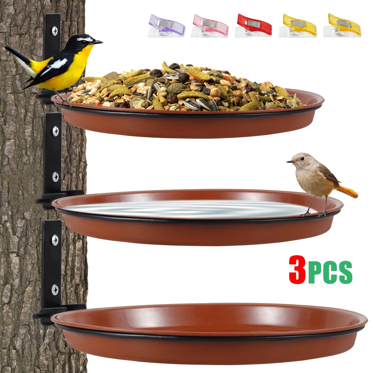 3Pcs Bird Feeding Trays Tree Mounted Bird Feeders Bird Bath Spa Multifunctional Foldable Bird Feeders for Garden Balcony Railing