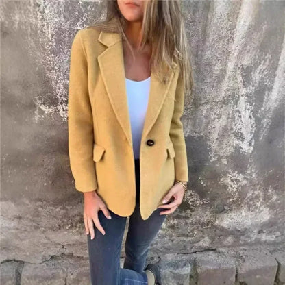 Office Lady New Elegant Chic Jacket Long Sleeve Lapel Button Loose Outwear Tweed Jacket 2025 Autumn Winter Women Woolen Coat
